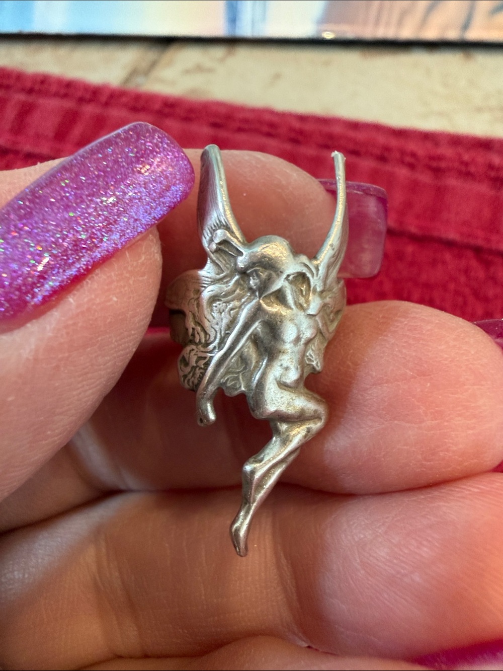 Sterling Silver Fairy, vintage 1970’s Art Nouveau EAR CUFF
